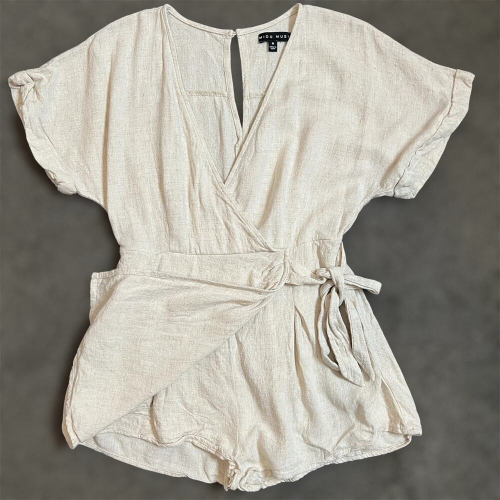 Miou Muse Weekend Getaway Wrap Romper w Pockets Medium Women Old Money Lagenlook